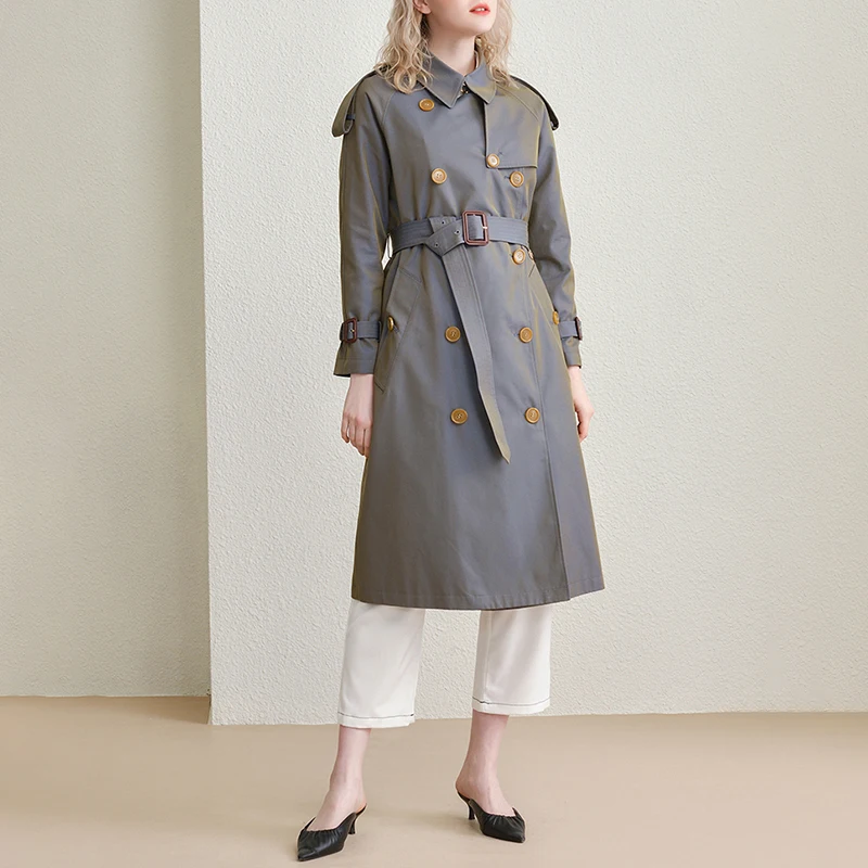 

VGH Minimalist Temperament Windbreaker For Women Lapel Long Sleeve Double Breasted Casual Korean Jackets Female Fashion New 2021