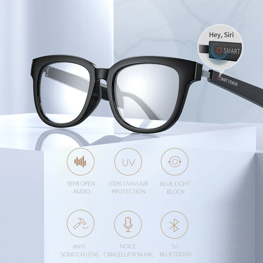 저렴한 선글라스 렌즈 스마트 블루투스 5.0 안경, 음악 듣기 및 음성 통화 스마트 안경 야외 운전