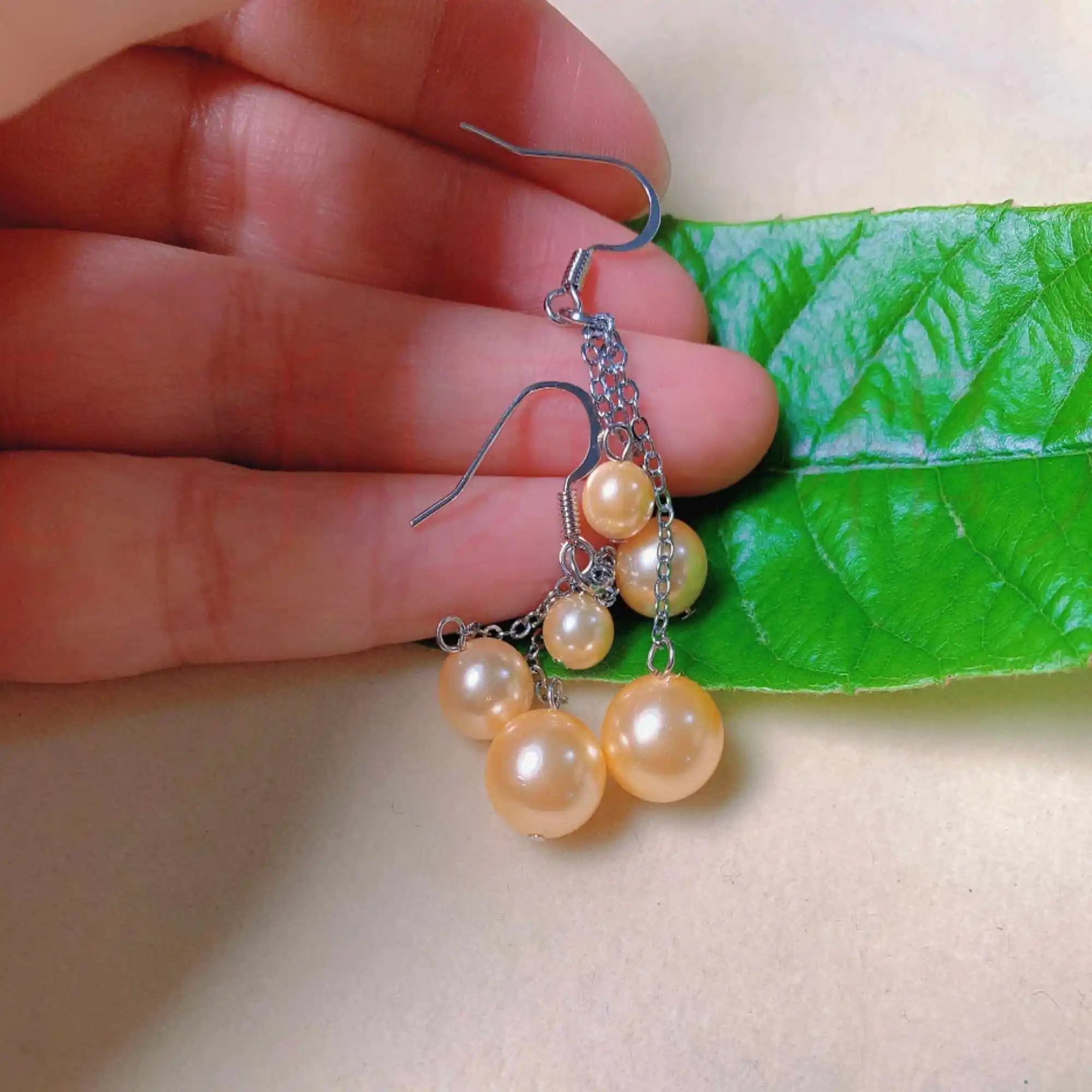 

Fashion natural gold round pearl beads silver earrings gift Ear stud Women Wedding Hook Thanksgiving FOOL'S DAY Diy Cultured