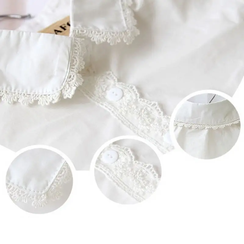 

New Female Sweet Doll Fake Collar Embroidery Floral Lace Splicing Half-Shirt Blouse