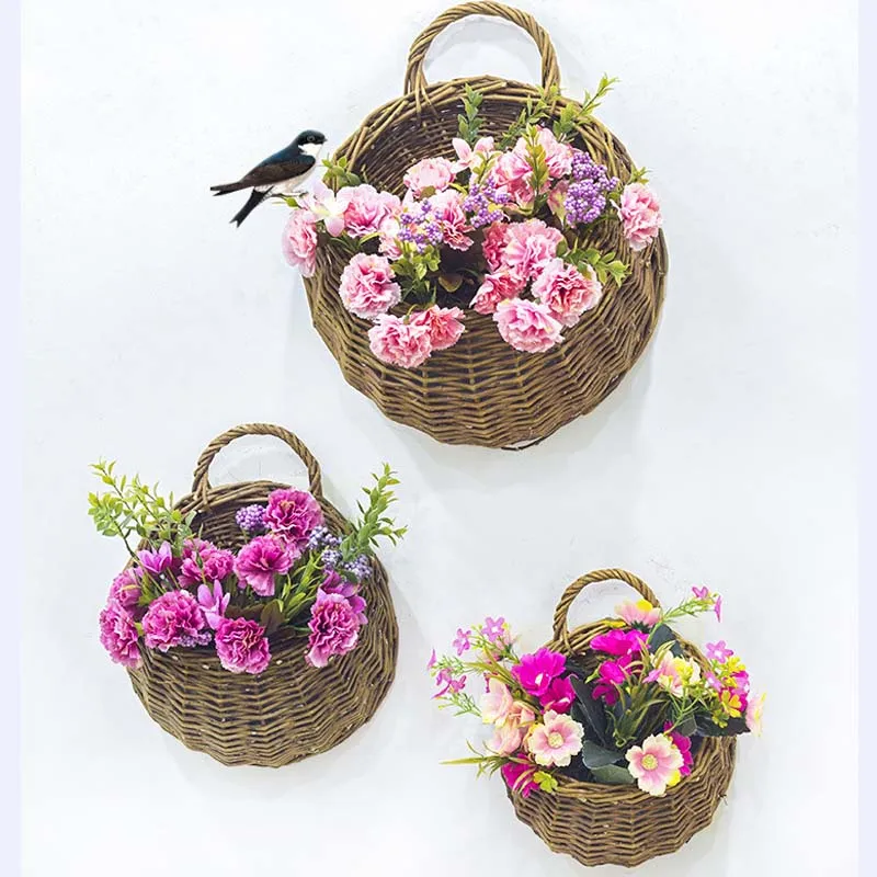 

Flower Basket Wall Hanging Natural Wicker Flower Pot Planter Rattan Vase Basket Home Garden Wall Decoration Storage Container