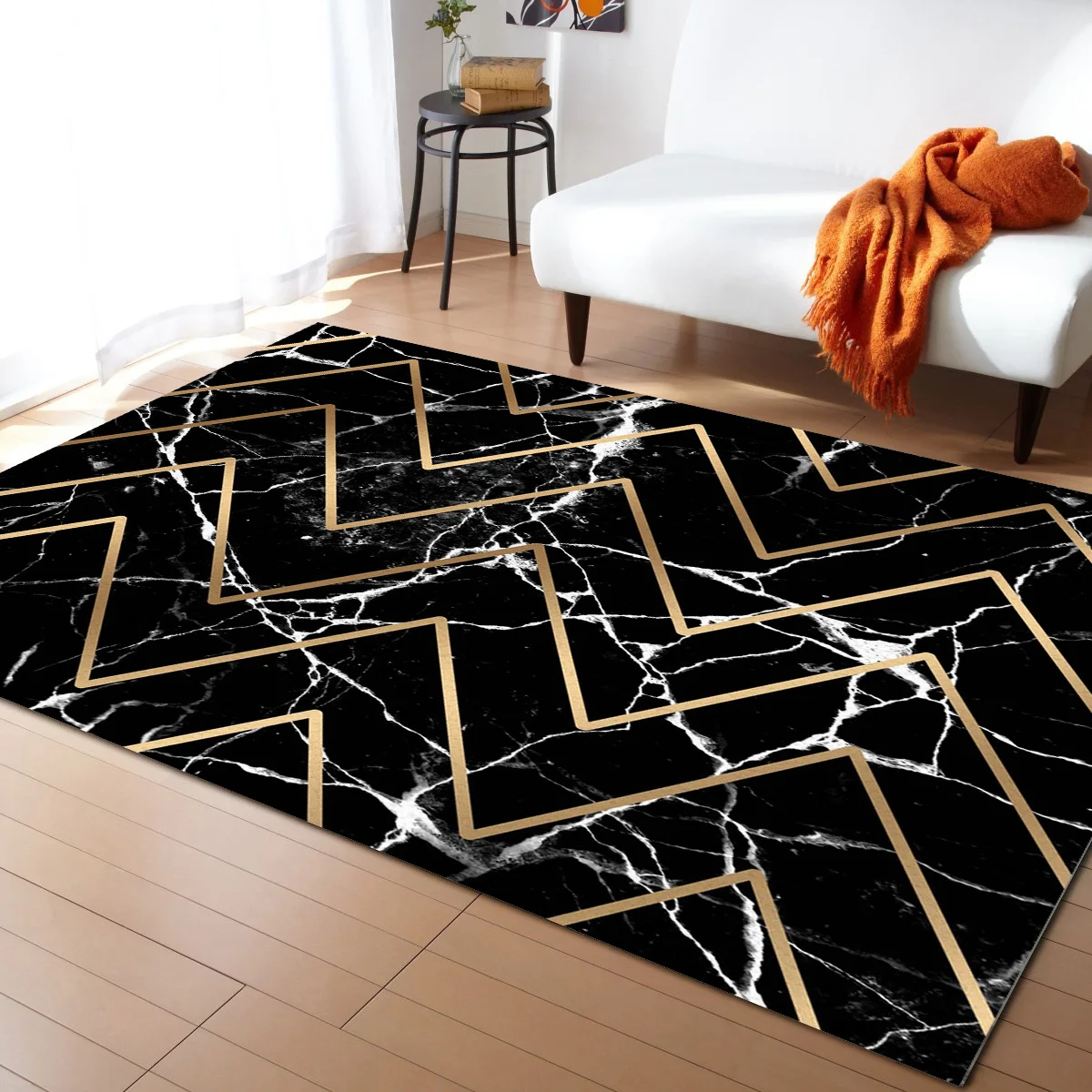 

Marble Texture Golden Lines Wavy Carpets for Living Room Bedroom Area Rug Kids Room Play Mat 3D Printed Home Large Carpet