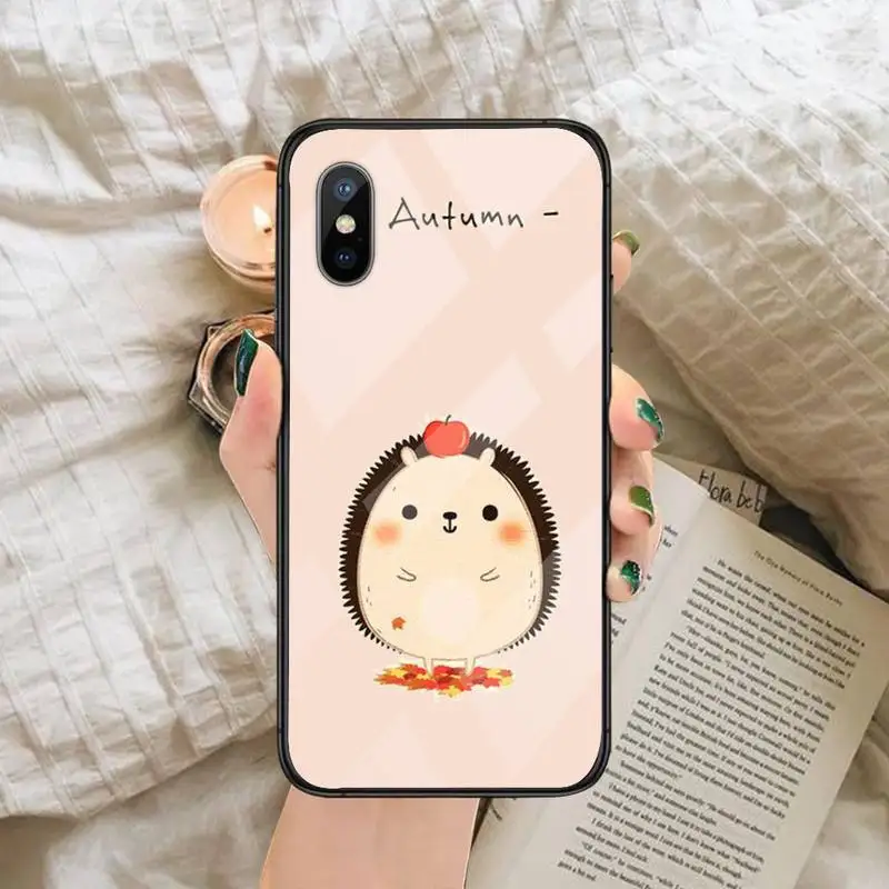 

Cute Animal Hedgehog Cartoon Phone Case Tempered glass For iphone 6 6S 7 8 plus X XS XR 11 12 mini PRO MAX