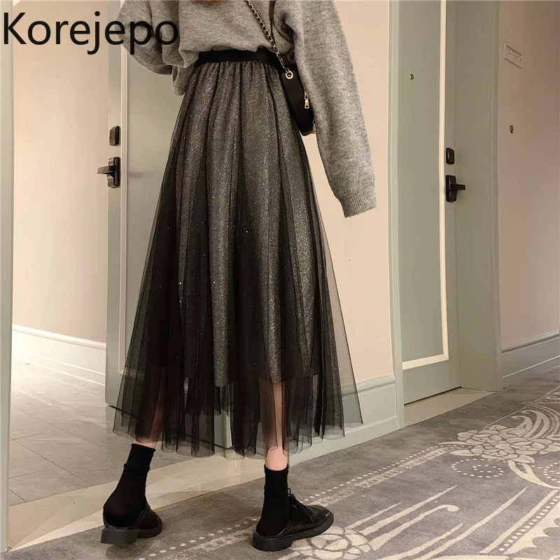 

Женская юбка в Корейском стиле, милая плиссированная юбка средней длины, трапециевидной формы с высокой талией, Осень-зима 2021