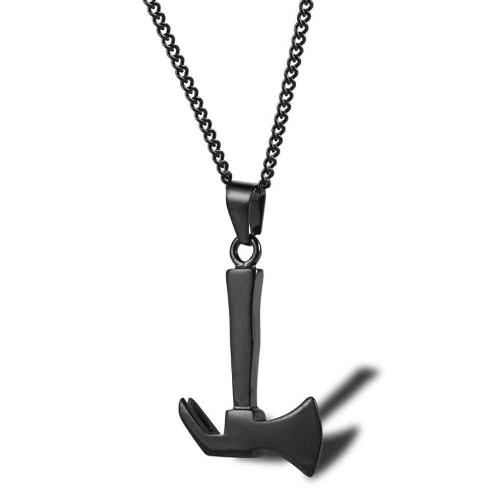 

Stainless Steel Black Axe Men's Punk Rock Pendant Necklace Jewelry Gift with Chain