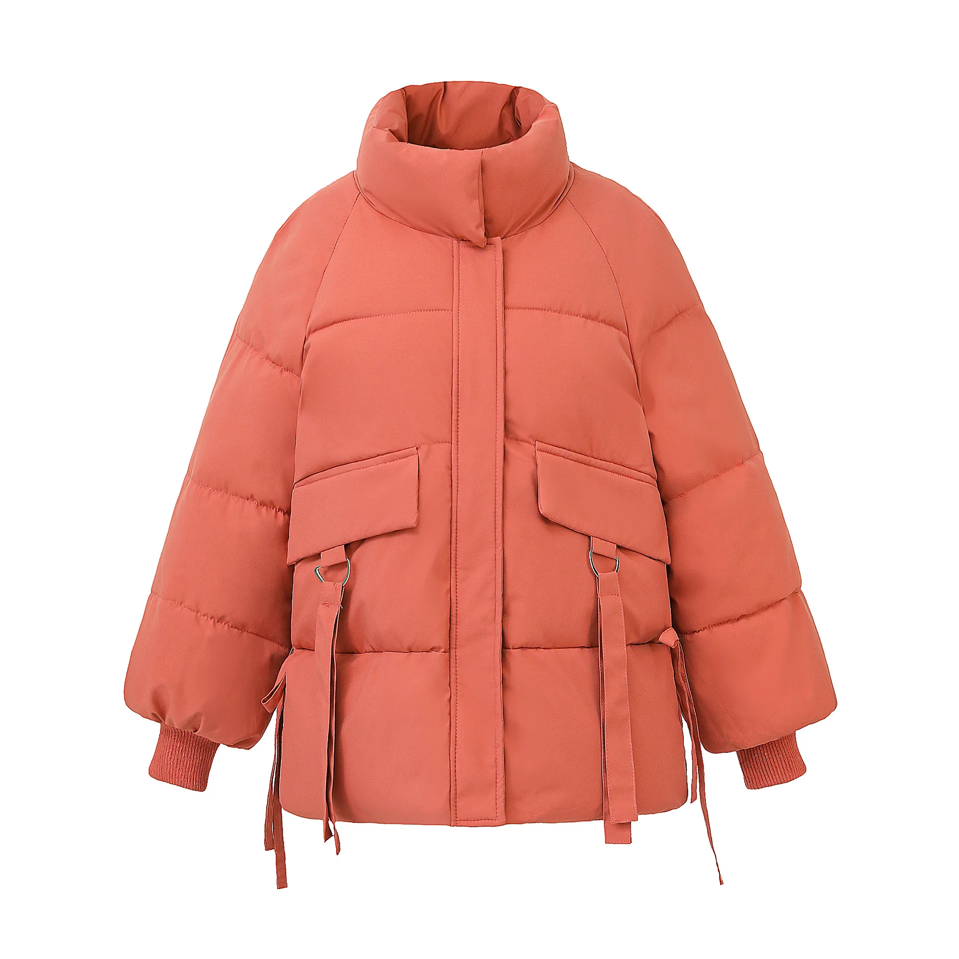 Solid Stand Collar Loose Women's Winter Jacket Korean Style Warm Parka Long Sleeve Oversized coat Black Puffer | Женская одежда