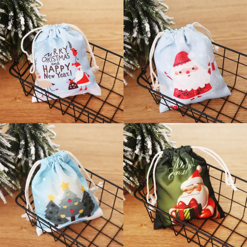 Christmas Gift Candy Bags Canvas Santa Drawstring Sack Party Club Festival Use Bags