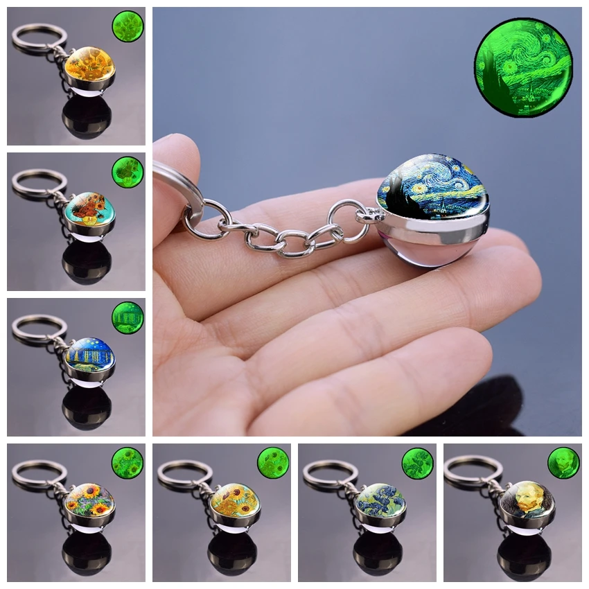 Светящийся в темноте Подсолнух Ван Гога искусство стеклянный шар брелок