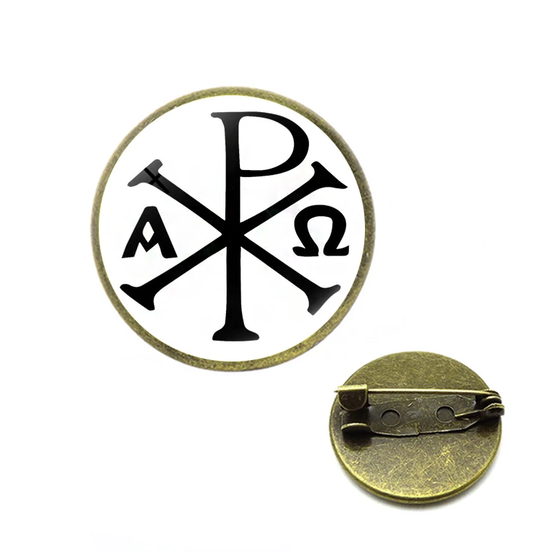 Бесплатная Персонализация Chi Rho Alpha Symbol броши на булавке религиозная кристограмма