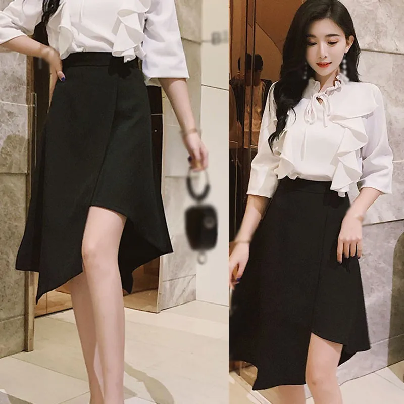 

Spring Summer Fashion Slim Irregular Solid Color Skirt