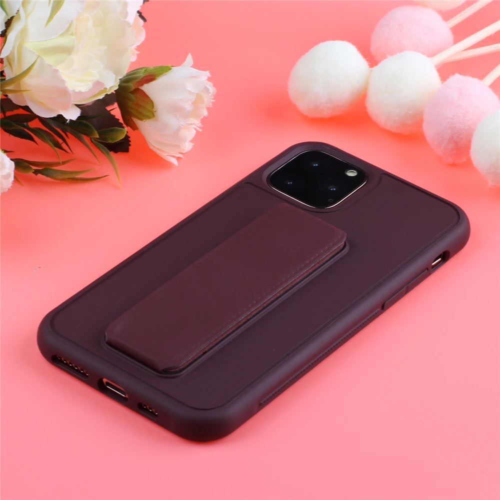 Для iPhone 11 Pro 11 Pro Max 6 6s 7 8 Plus X Xr Xs Max чехол с логотипом Мягкий ТПУ чехол для телефона с подставкой и ремешком на руку - Цвет: Темно-коричневый