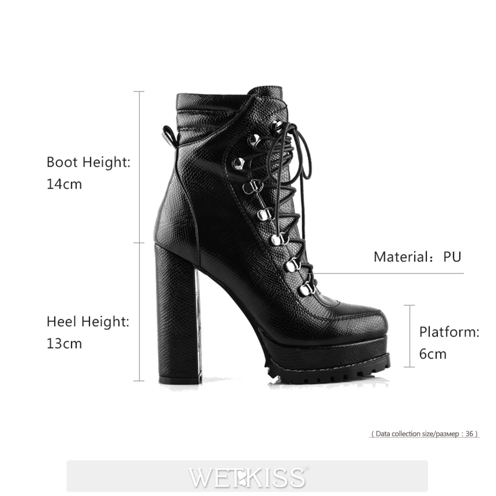 

WETKISS Design 2020 New Winter Women Black Lace Up Platform Block Heeled Ankle Gothic Square Heel Boots Lady Shoes In Autumn