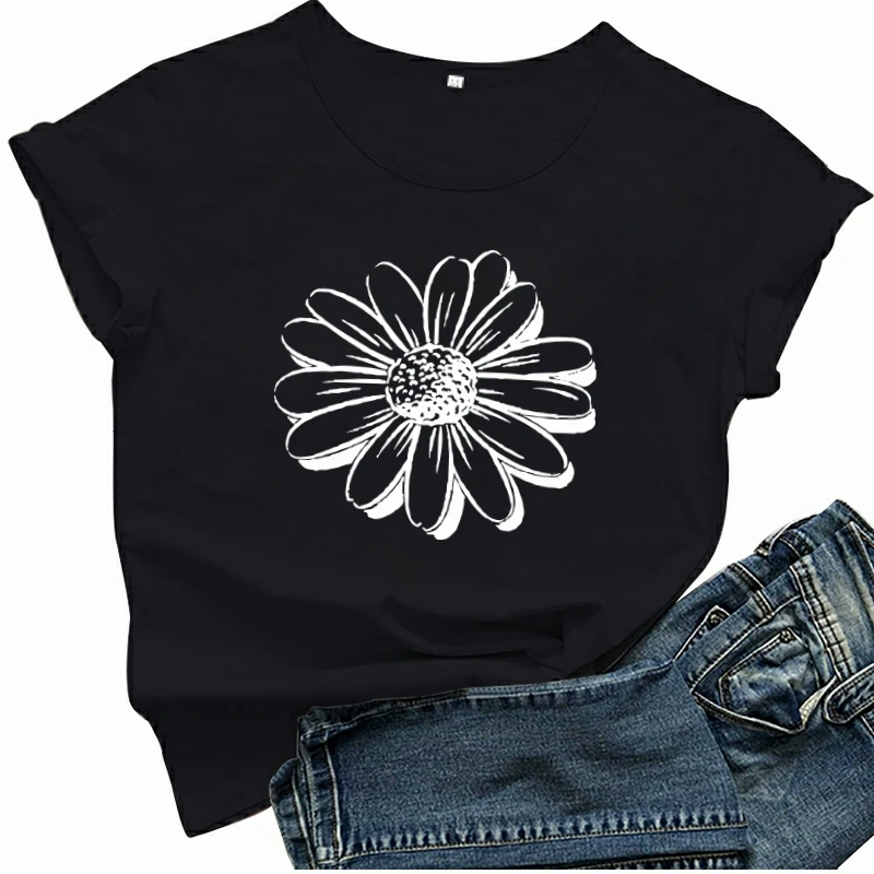 

Sunflower Printed 2021 Summer Female Clothing White Floral Casual Loose Short Sleeve Women T Shirt Soft Goth Aesthetic Tops