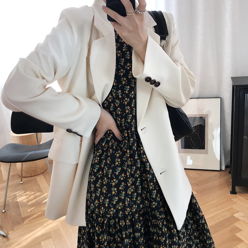 

Coat New Arrivals Solid Color White Blazer For Lady 2021 Autumn Casual Women's Fashion Korean Leisure Suit Tops For Female