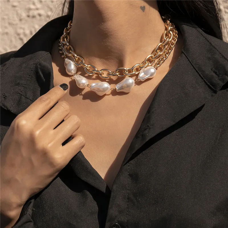 

Pastoral Special-shaped Imitation Pearl Multi-layer Necklace Geometric Metal Chain Mix And Match Necklace Classic Retro Necklace