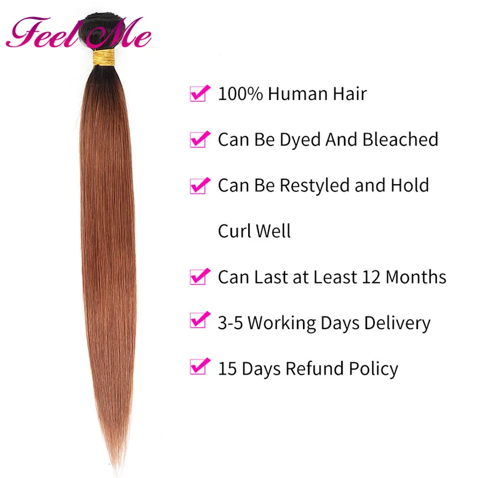 Ombre Indian Hair Straight 1B/30 Human Weave Bundles Deal Two Tone M Non-Remy 3/4 Pcs Weft Extensions 8-26 Inch | Шиньоны и парики
