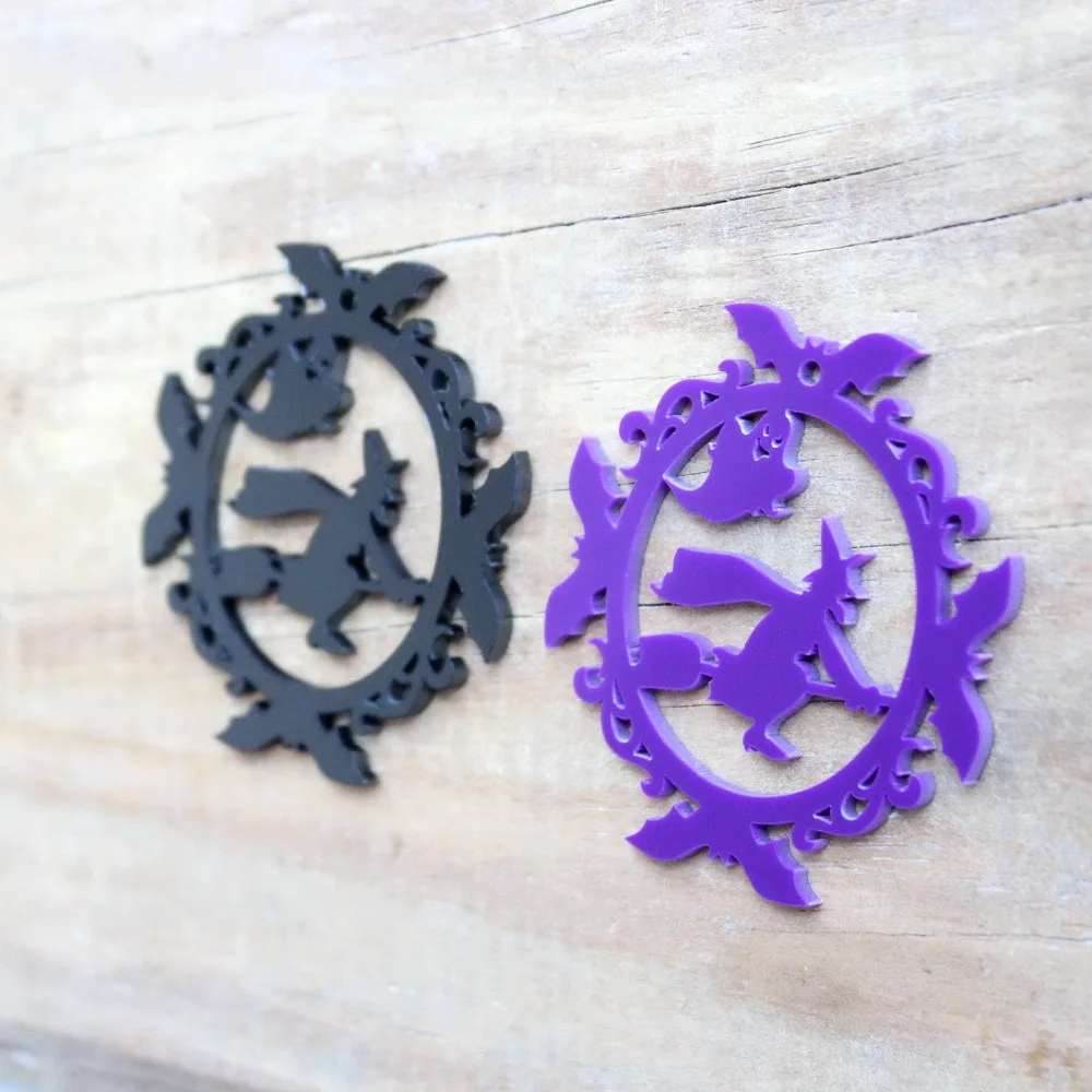 

(8pcs/lot) 55mm Acrylic Wizard Halloween Earrings Ornaments Black Dark Purple Laser Cutout 2.2" -AC1429B