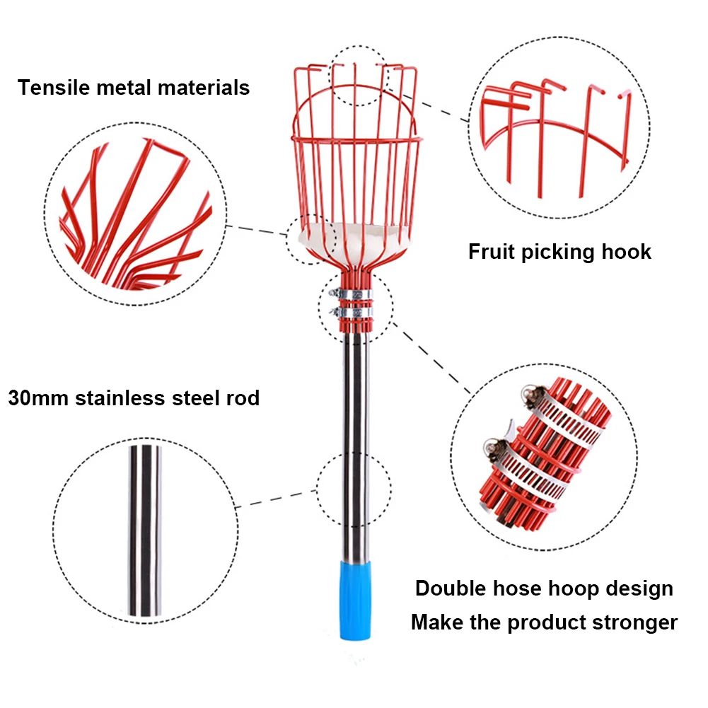 

Durable Orchard Orange Fruit Picker Detachable Splicable Pole Catcher Garden Tool With Basket Labor-saving Mango Peach Picking