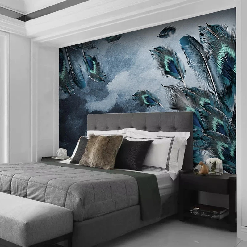 3D фотообои на заказ синее перо павлина художественная настенная живопись для