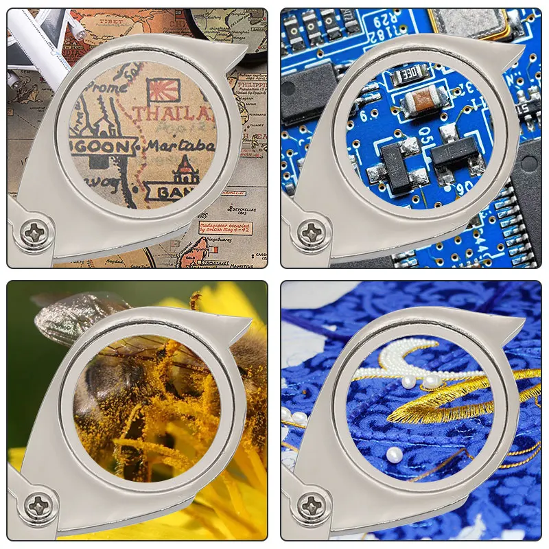 Складной карманный 8X брелок лупа Цинковый ключ из металлического сплава цепная