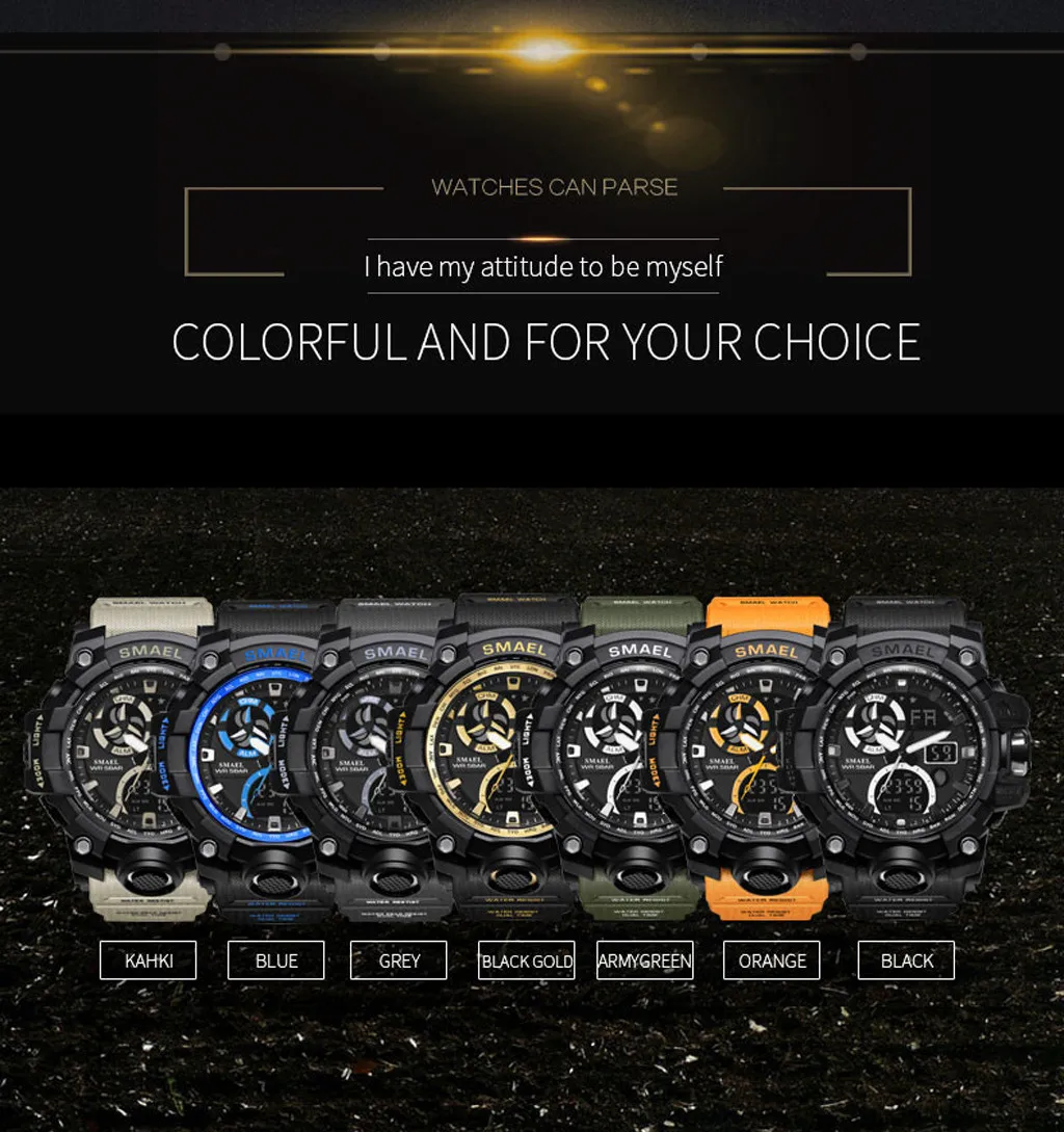 

Fashion Top Quality Watches Men Smael Men Sport Watch Dual Display Analog Digital Led Electronic Wrist Watches New 2021
