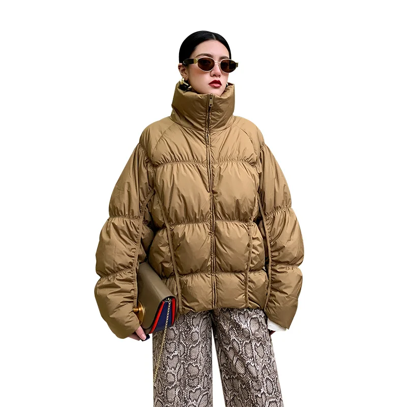 

Women Loose Thick Warm Down Parkas Winter Coat White Duck Down Jacket With Pockets Casual Female Stand Collar Snow Coat