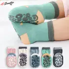 Осенне-зимние детские носки, детские напольные носки, детские Нескользящие носки из чесаного хлопка для малышей, носки из хлопка с мультяшным рисунком для новорожденных