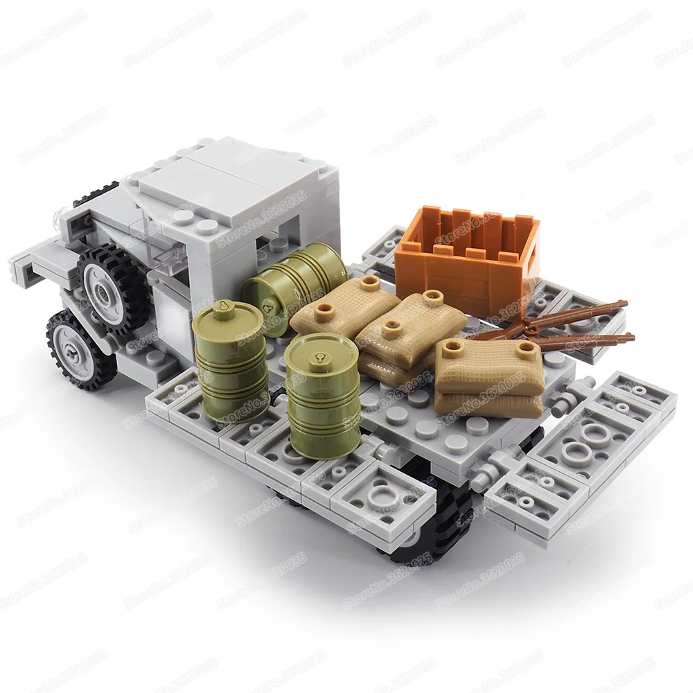 Bloques de construcci&oacute;n de camiones GAZ militares para ni&ntilde;os, figuras de la Segunda Guerra Mundial, transportador del ej&eacute;rcito sovi&eacute;tico, modelo del ej&eacute;rcito, regalos educativos-3