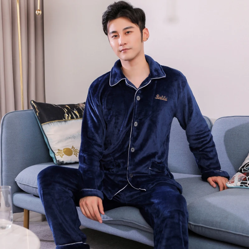 Мужская теплая Пижама 2021 Фланелевая Зимняя Толстая пижама с длинным рукавом