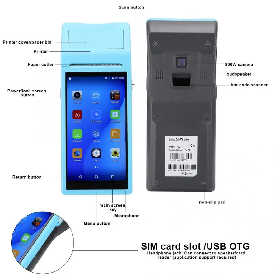 Многофункциональный термопринтер Bluetooth 58 мм со сканером с ЦП Motorola SuperVZ Android 6 0 1 ГБ