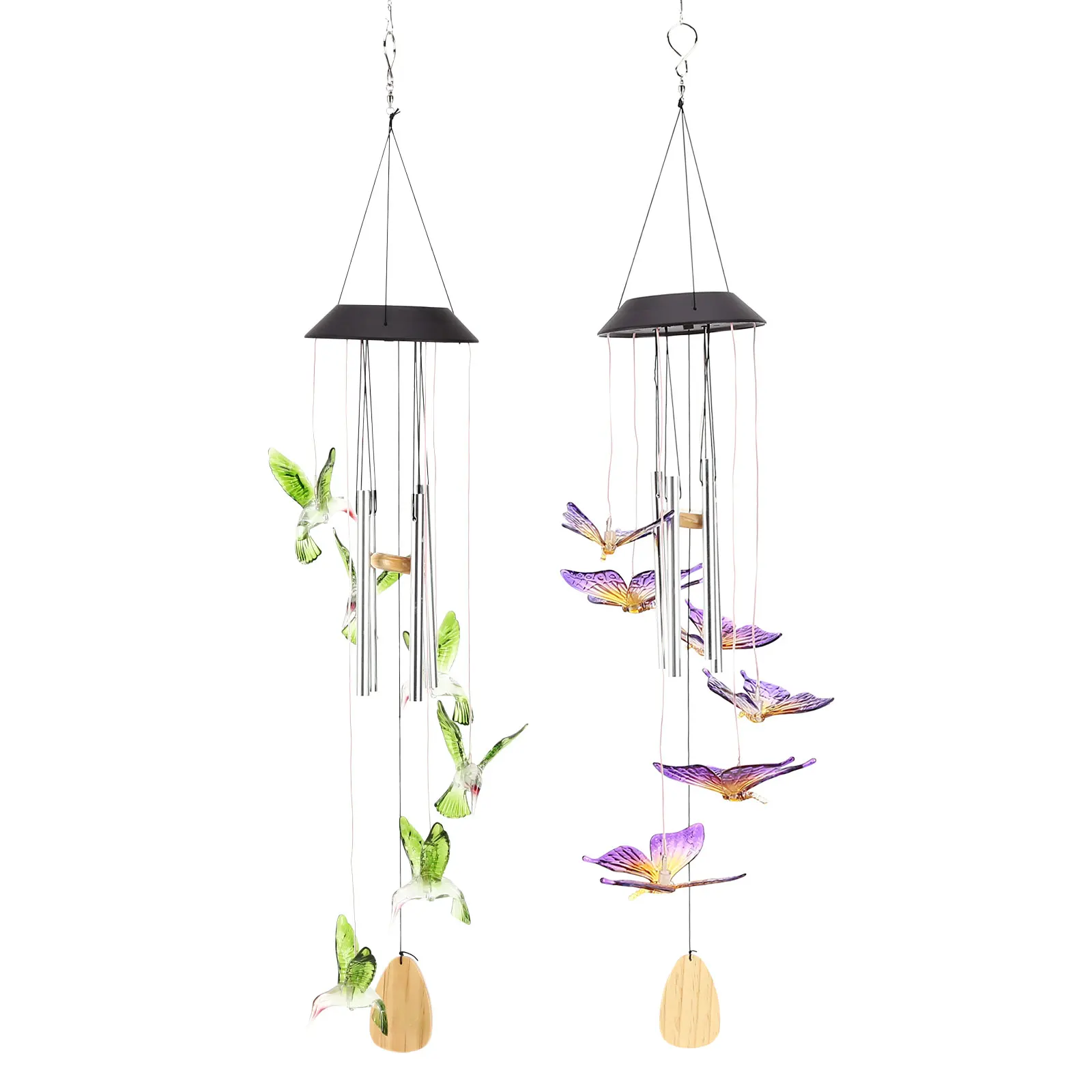 

Цвет изменение Солнечный Мощность ветряной колокольчик с украшением в форме хрустального шара Колибри бабочка Водонепроницаемый на откры...