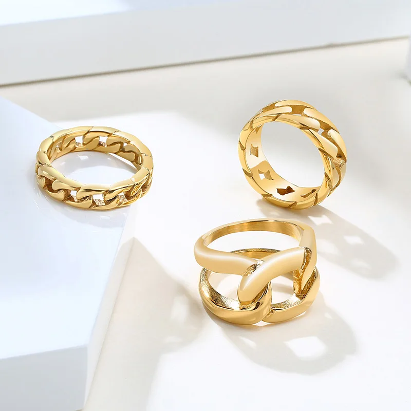 

6MM MIAMI CUBAN CHAIN RING FOR WOMEN STAINLESS STEEL LINK BAND GOLD COLOR
