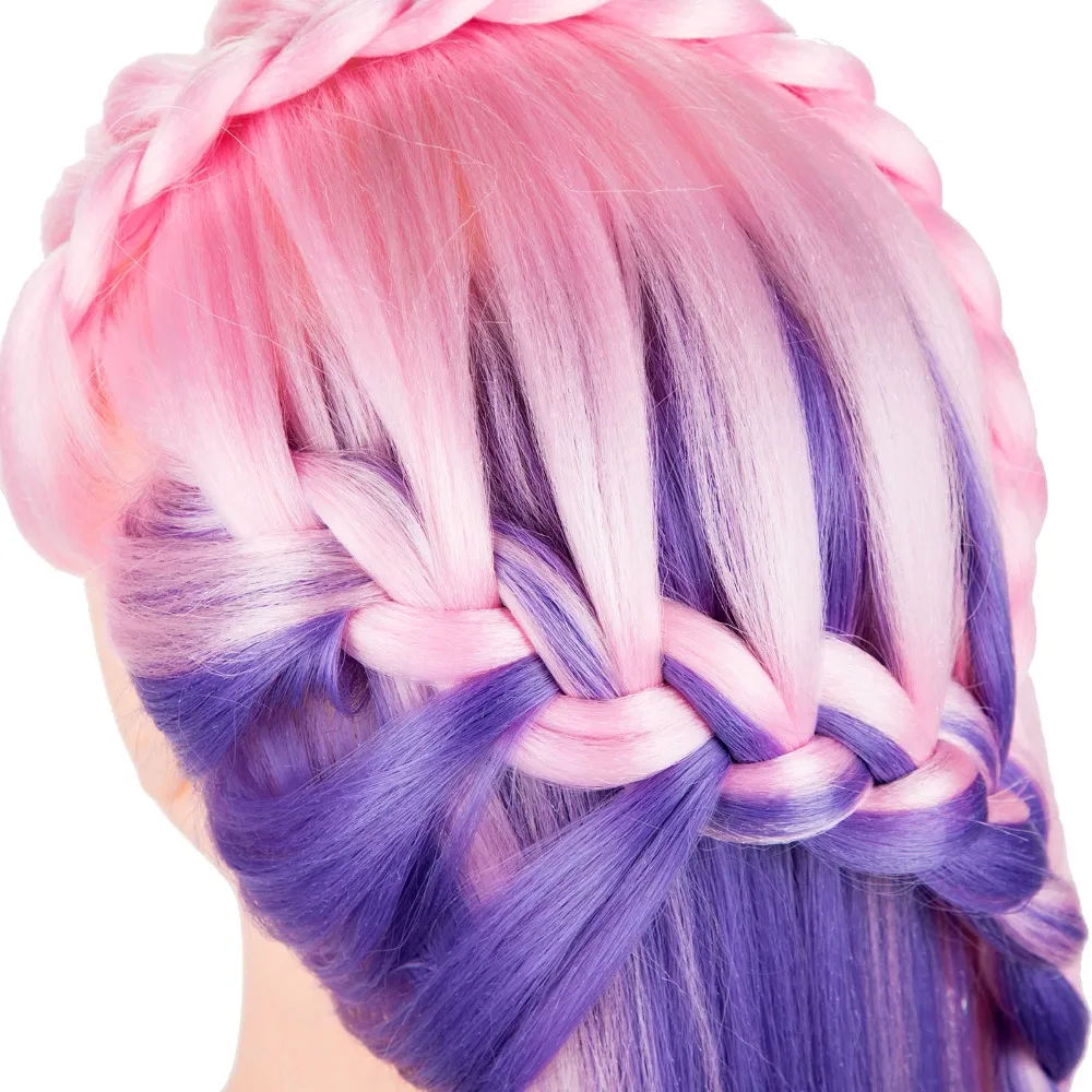 Розового и фиолетового цветов длинные волосы голова манекена для косметологии