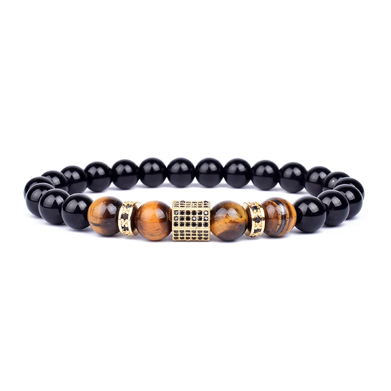 

Matte Onyx Stone&Tiger Eye Combination Stitching with Cubic Zircon Hand Jewelry Beads Bracelet Elastic Stretch Men Bracelet Gift