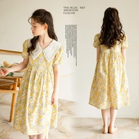 floral dress for girls short sleeve childrens clothing summer yellow dresses 2022 teenage kids dresses 8 10 12 13 years outfits