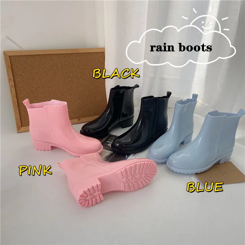 Fashion Ankle Rain Boots Women Rubber Waterproof  Spring/Autumn Rainboots Ladies Non-Slip Shunt Women's Plush Warm Shoes