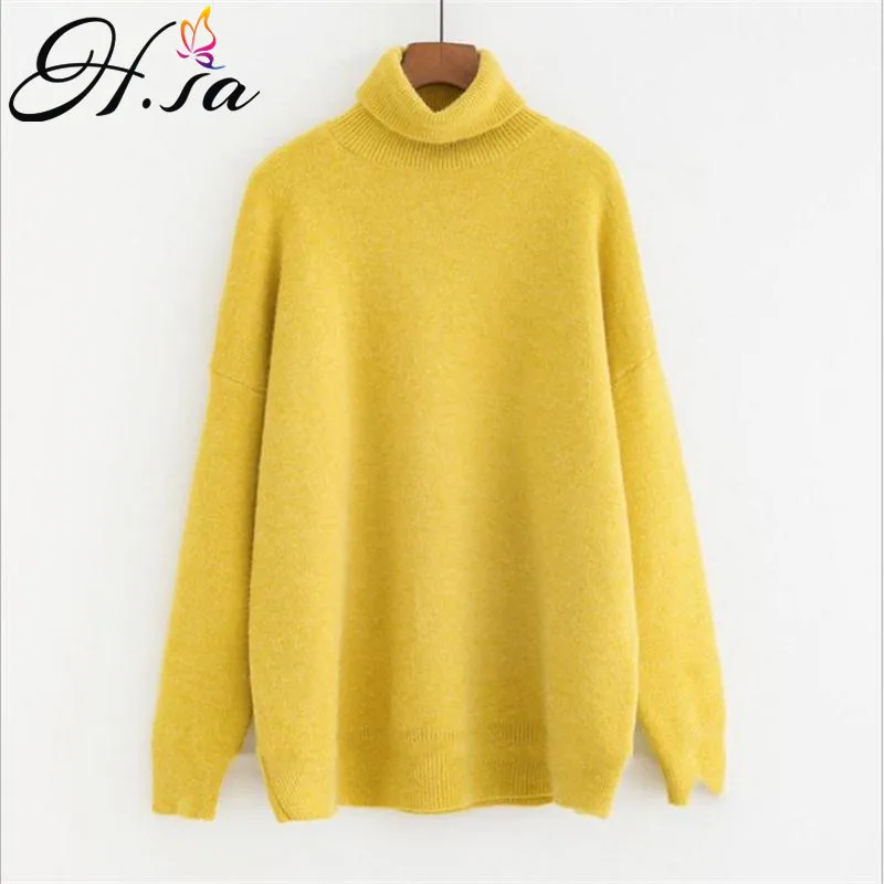 H.SA Women's Turtleneck Sweaters 2021 Thick Warm Pullover Cashmere Jumper Soft Oversized Knitwear Sweater Korean Women Jumpers | Женская