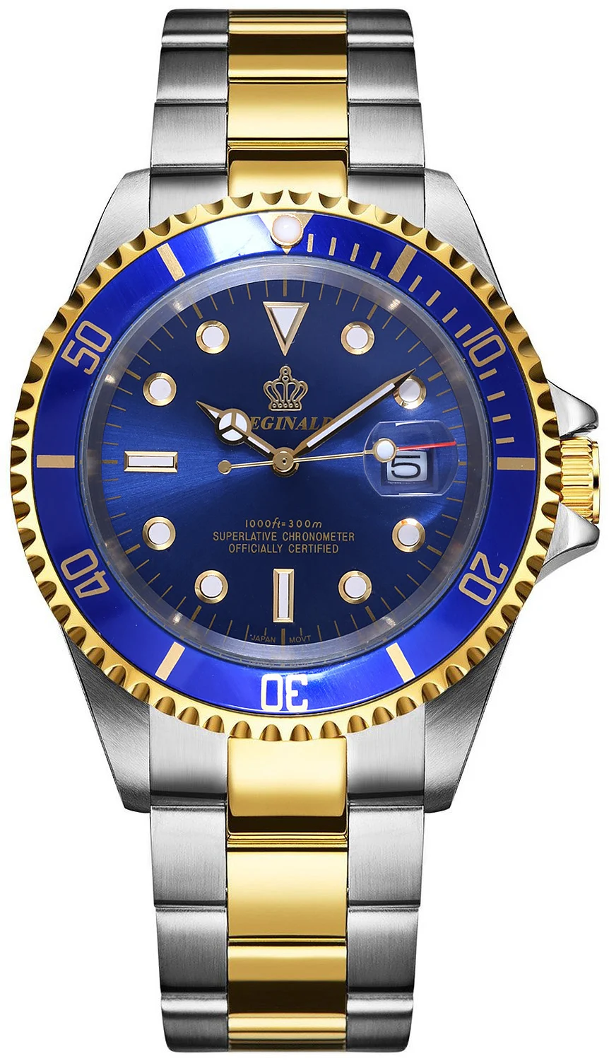 Роскошные Реджинальд часы Для мужчин вращающийся ободок GMT Дата сапфир Золото