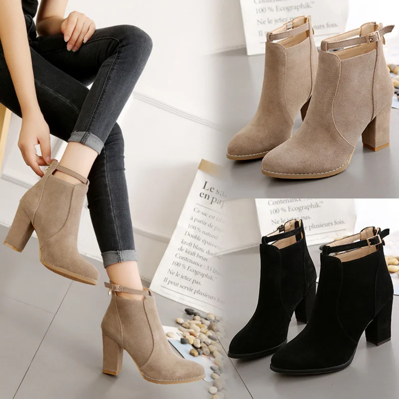 

Ladies Thick Heel and High Heel Ankle Boots, Velvet Shoes, Elegant, High Quality and Temperament 2021 Single Boot Martin Boots