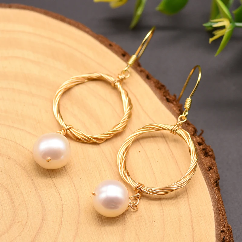 Женские серьги кольца GLSEEVO вечерние с натуральным жемчугом свадебные подарки