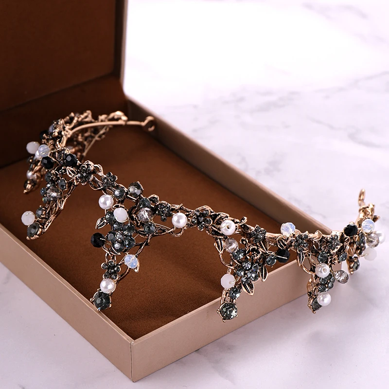 Винтаж ручной работы Стразы Жемчуг Корона Свадебные аксессуары для волос