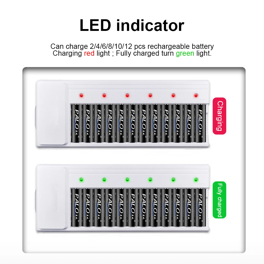 Умное зарядное устройство Palo со светодиодным дисплеем 12 слотов для никель