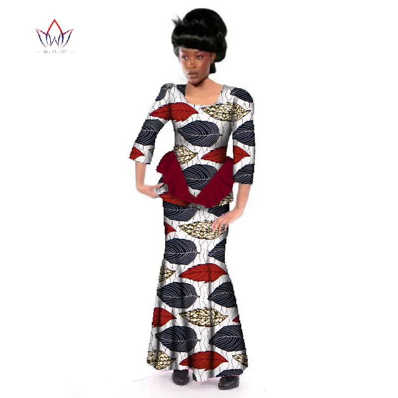 Summer  African Traditional Skirt Sets For Women African Dashiki Skirt Blouse 2 Piece Of Cotton Wax Clothing Plus Size WY152