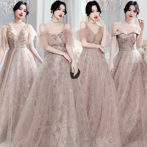 Bridesmaid Dresses Sequined Lace Tulle A-Line Spaghetti Straps Floor-Length Short V-neck Luxury Lady Wedding Party Dresses E035 Bridesmaid Dresses Sequined Lace Tulle A-Line Spaghetti Straps Floor-Length Short V-neck Luxury Lady Wedding Party Dresses E035