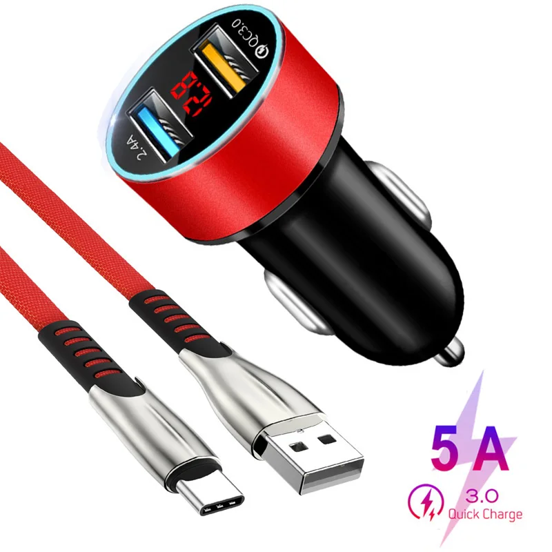 

Fast Charging Super Charger 5A Type-C Phone Cable For Samsung S20 S9 S8 Xiaomi Huawei P30 Pro Fast Charging QC 3.0 Car Charger