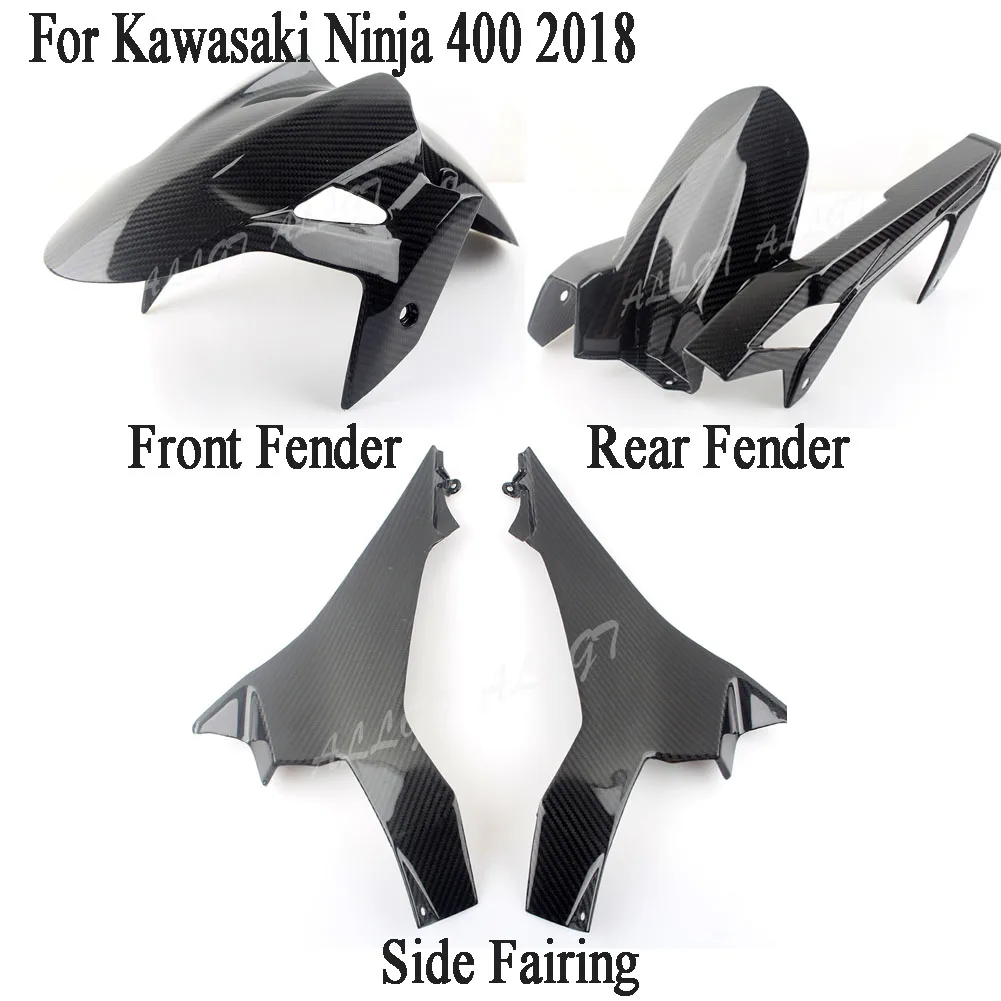 4 Pieces Подходит для KAWASAKI NINJA 400 боковой обтекатель Настоящее углеродное волокно переднее крыло и заднее брызговик и защита цепи - Цвет: 4 Pieces