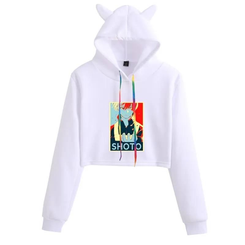 

My Hero Academia Hoodie Fashion Women Teens Cat Ears Cropped Hoodie Female Casual Long Sleeve Hooded Sweatshirt Pullover Tops