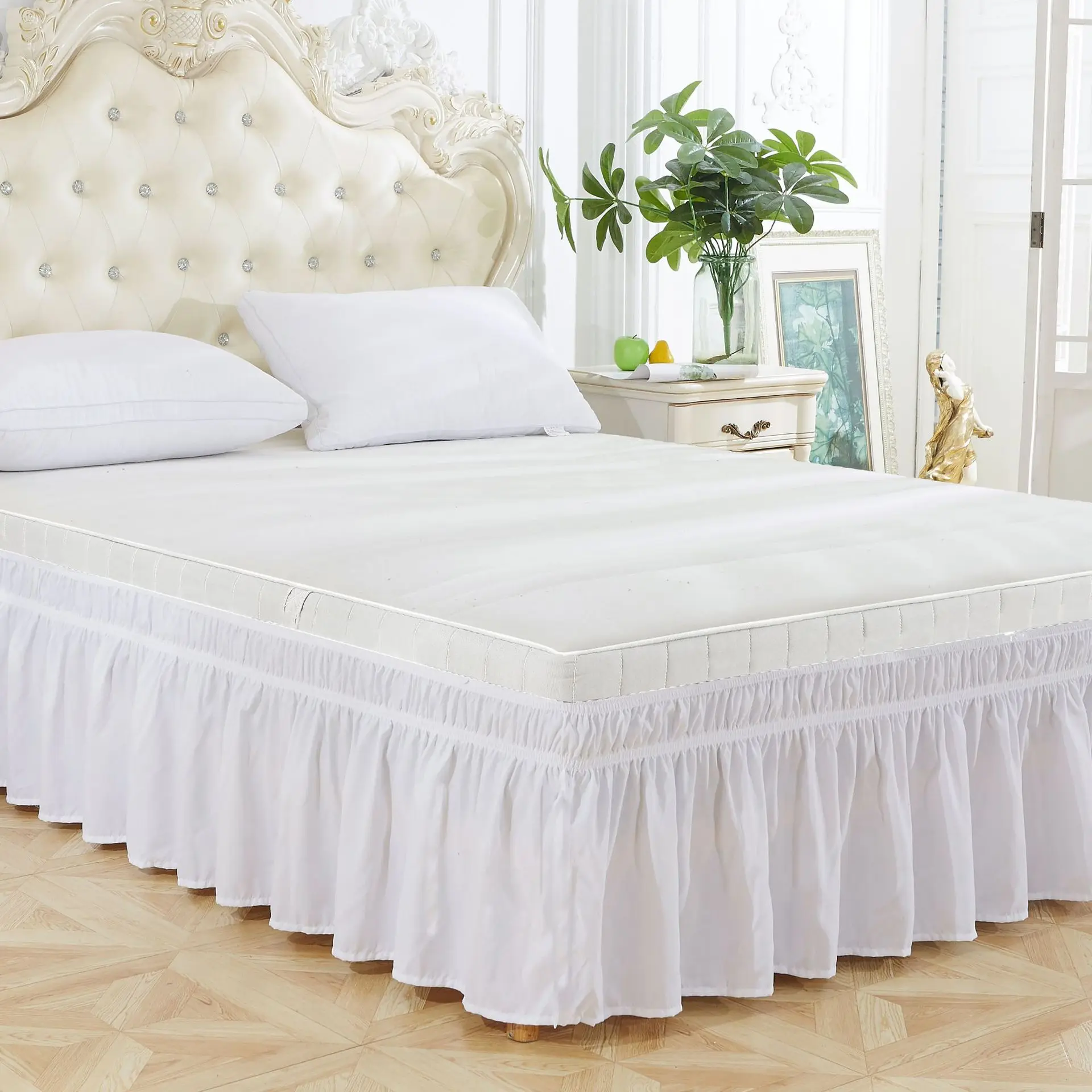 

1pc Polyester Solid color Elastic Bed Skirt Washable Pleated Belt Bed Apron Dust-proof queen bedspread Ruffles For Home Hotel