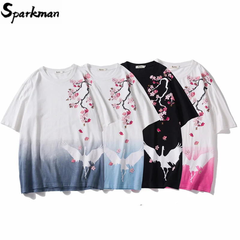 2019 хип хоп Мужская футболка уличная японская градиентная Футболка Harajuku Sakura Cherry