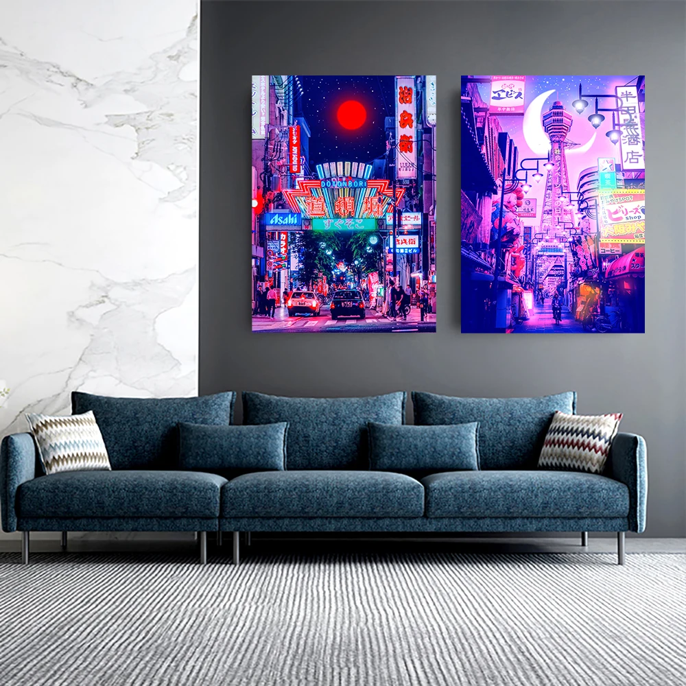 Городской неоновый ночной постер в стиле 80-х годов городская улица такси